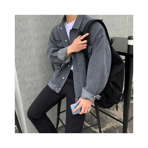 MRCYC denim jacket for men in spring and autumn Korean fashion rugged and handsome loose and versatile collared workwear jacket top image 2