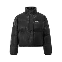 STAND COLLAR PU LEATHER COTTON JACKET