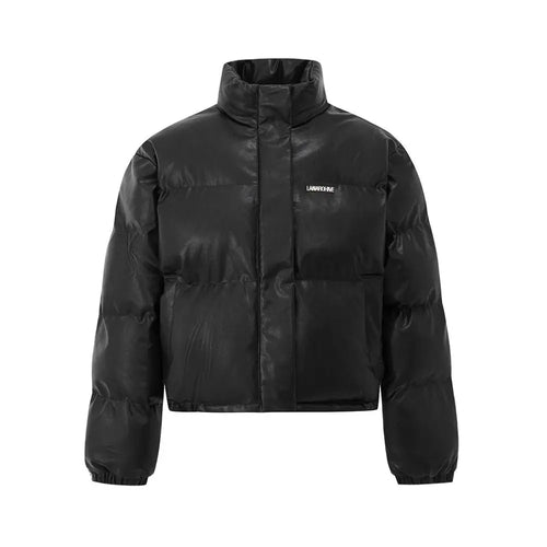 MRCYC premium PU leather short cotton jacket men s winter loose warm jacket Korean trend stand up collar cotton jacket image 5