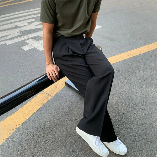 Korean style trendy straight leg casual trousers summer men s versatile solid color trousers hanging down suit trousers youth style image 3