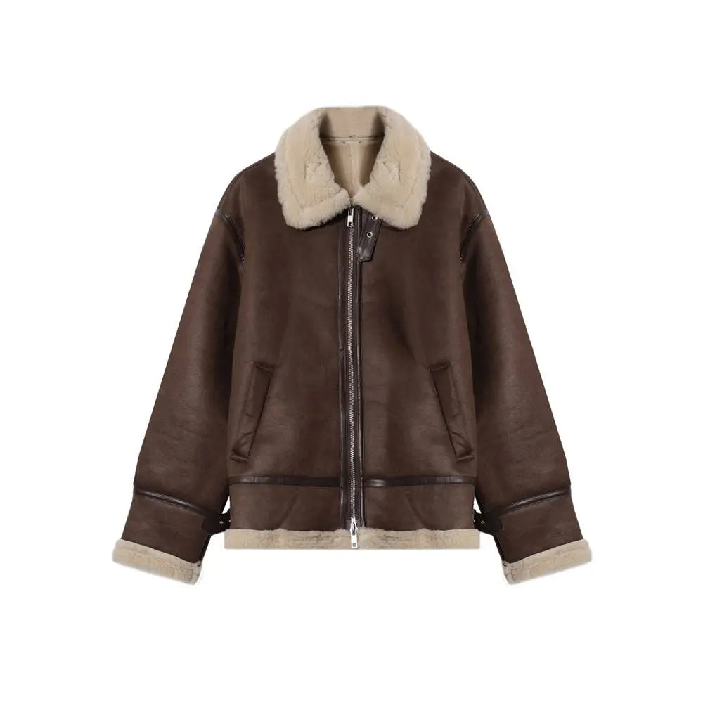 MRCYC Suede Stand Collar Cotton Coat for Men Loose Fit Warm Cotton padded Jacket Korean Style Trendy Lambswool Coat image 5