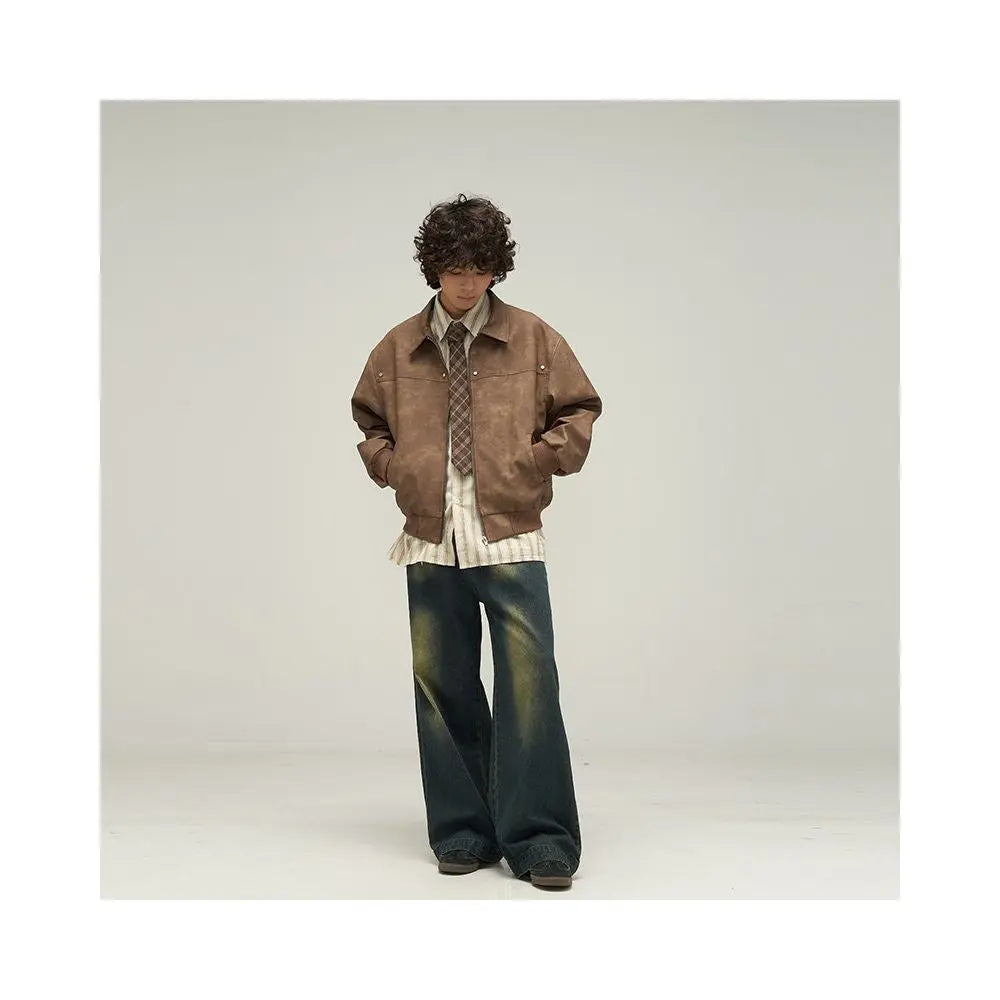 AMERICAN RETRO HIGH-END STREET LEATHER JACKET WLNEXT/尾郎