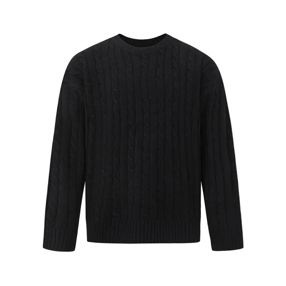 MRCYC Japanese Fried Dough Twists Pullover Sweater Men s Winter Warm Loose Top Korean Fashion Round Neck Knit image 5