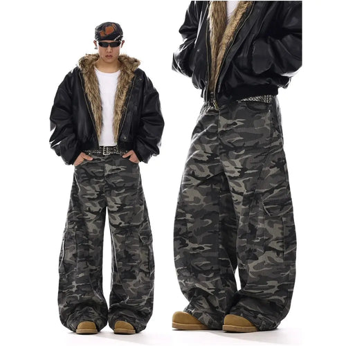 American retro camouflage curved knife jeans men s trendy brand high street pocket design sense straight tube casual loose work pants image 1