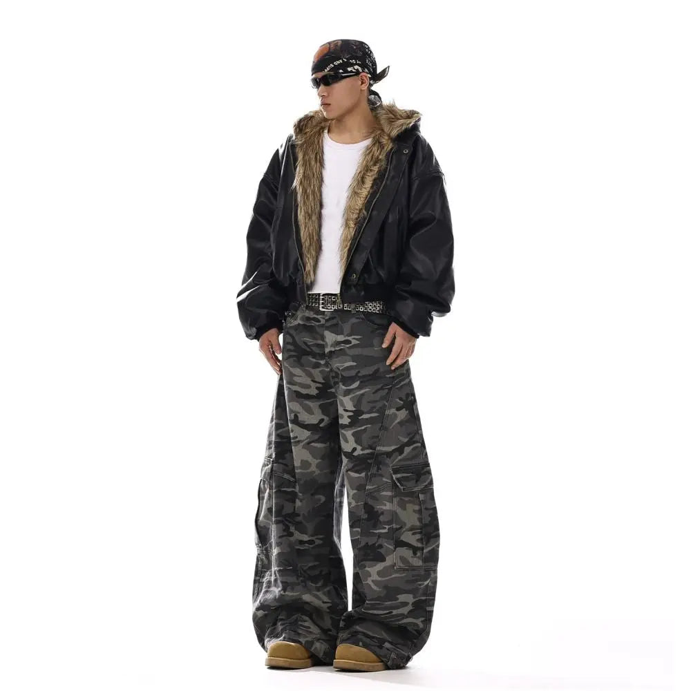 American retro camouflage curved knife jeans men s trendy brand high street pocket design sense straight tube casual loose work pants image 5