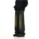 Retro vintage washed denim jeans for men American high street yellow mud dyed mop dad pants street loose straight leg pants image 2