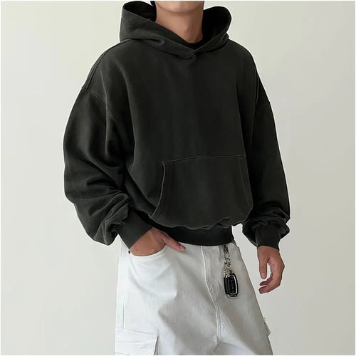 Brown short hooded sweatshirt for men in spring and autumn new style from Dongdaemun South Korea retro style heavy industry high end sense top jacket image 5