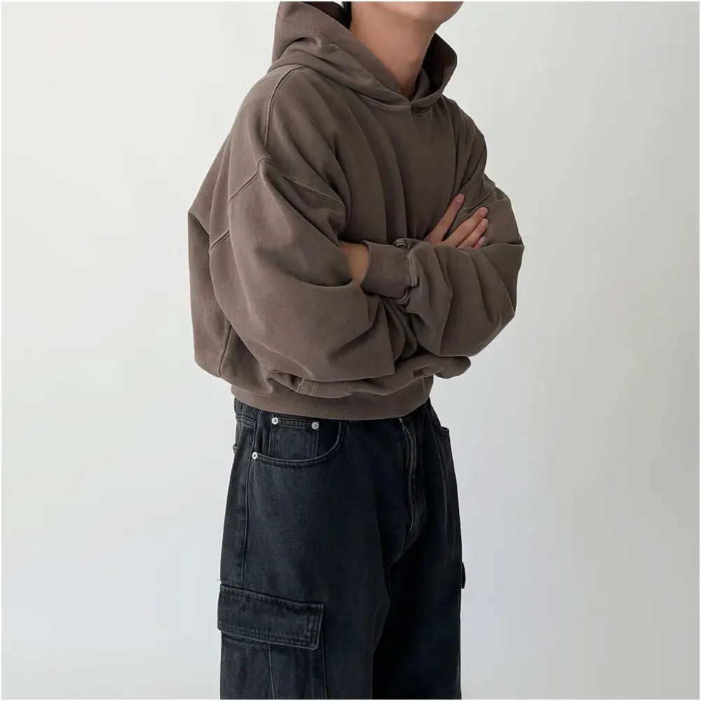 Brown short hooded sweatshirt for men in spring and autumn new style from Dongdaemun South Korea retro style heavy industry high end sense top jacket image 0