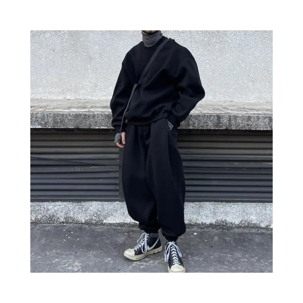 Black couple plus size sports hoodie set men s autumn heavyweight pants high street American balloon ankle tied casual sweatpants image 1