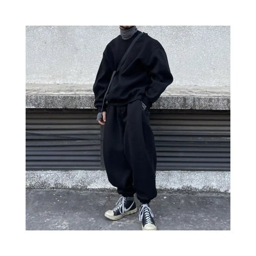 Black couple plus size sports hoodie set men s autumn heavyweight pants high street American balloon ankle tied casual sweatpants image 1