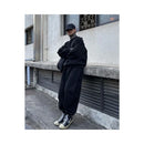 Black couple plus size sports hoodie set men s autumn heavyweight pants high street American balloon ankle tied casual sweatpants image 2