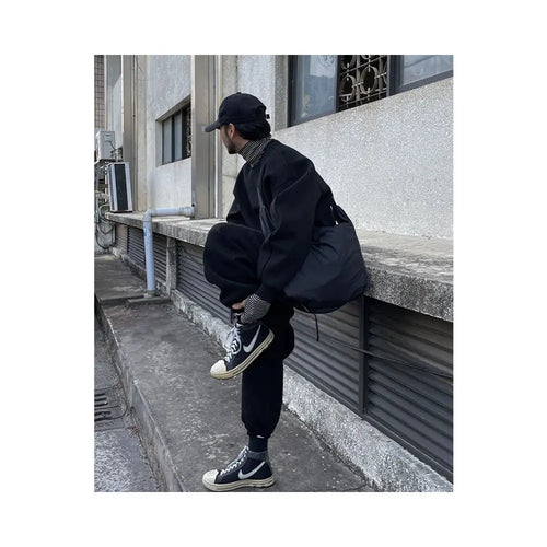 Black couple plus size sports hoodie set men s autumn heavyweight pants high street American balloon ankle tied casual sweatpants image 3