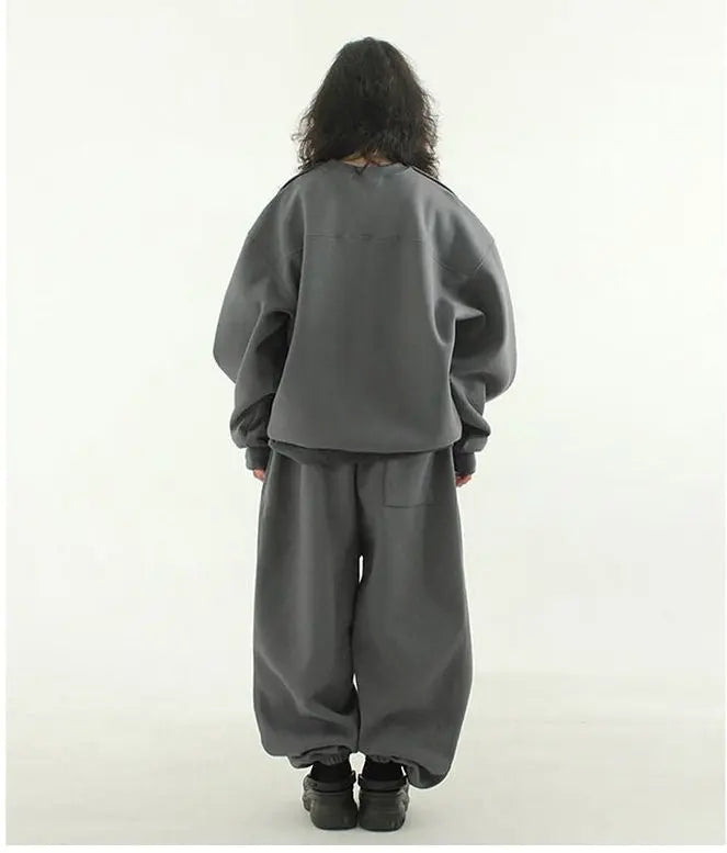 Black couple plus size sports hoodie set men s autumn heavyweight pants high street American balloon ankle tied casual sweatpants image 5