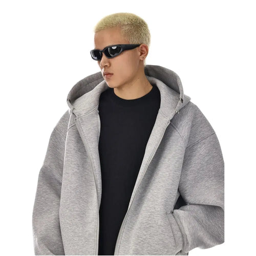 American style boxy heavy silhouette hooded sweatshirt for men and women in winter high street thick loose warm zipper cardigan jacket image 3
