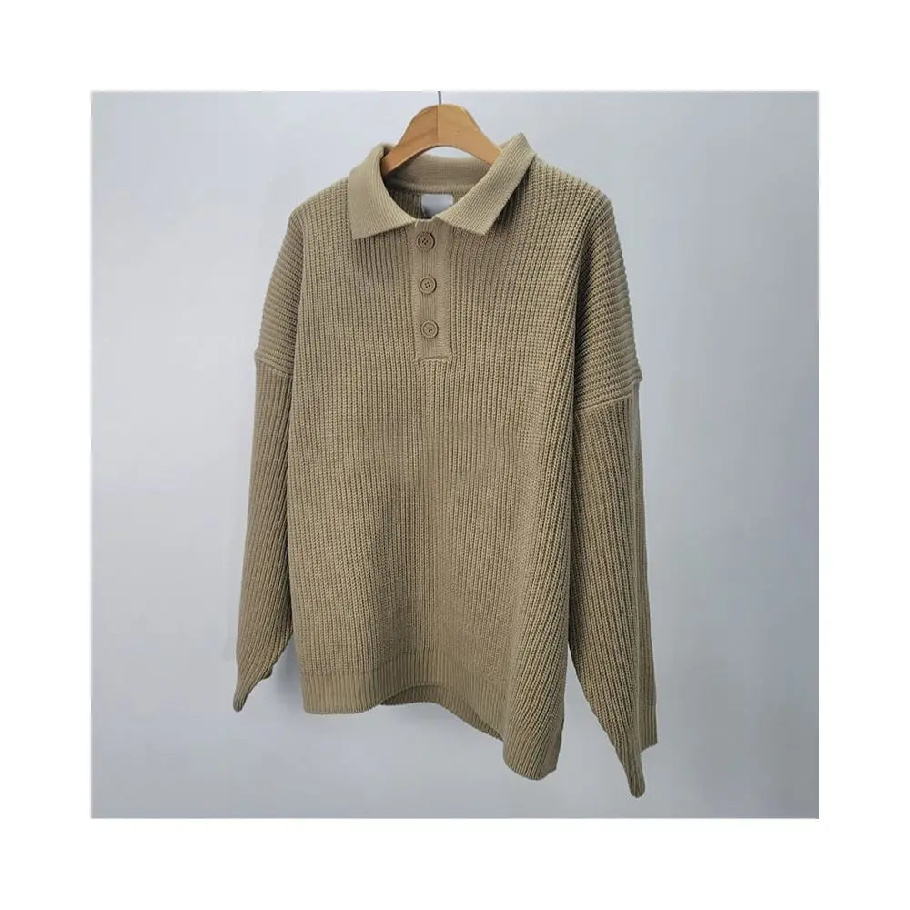 South Korea Dongdaemun Trendy Men s Solid Color Collar Loose Sweater Coat Waving Man Design Knitted Sweater image 5