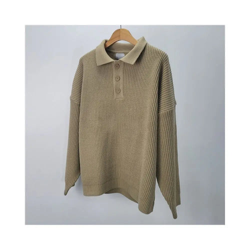 South Korea Dongdaemun Trendy Men s Solid Color Collar Loose Sweater Coat Waving Man Design Knitted Sweater image 5