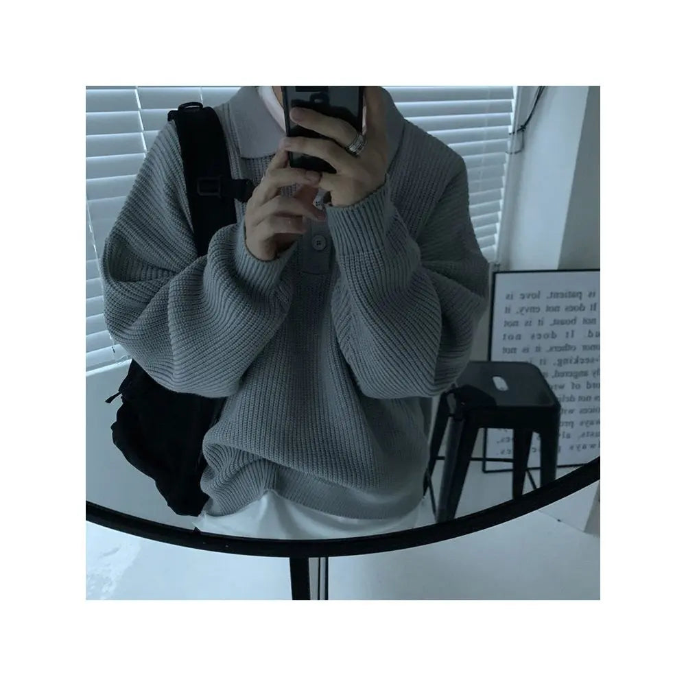 DONGDAEMUN LOOSE FIT COLLARED KNIT SWEATER COAT 摇橹人