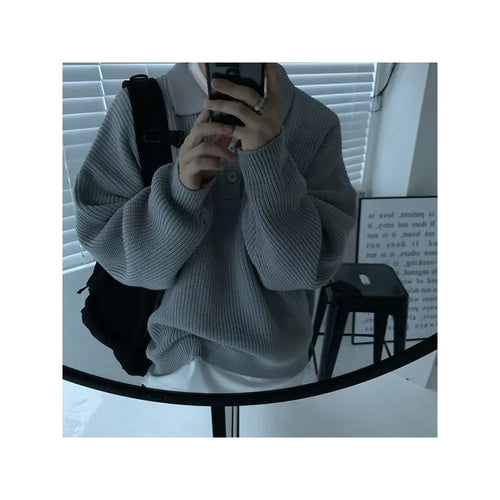 DONGDAEMUN LOOSE FIT COLLARED KNIT SWEATER COAT 摇橹人
