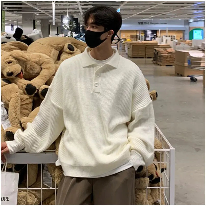 DONGDAEMUN LOOSE FIT COLLARED KNIT SWEATER COAT 摇橹人