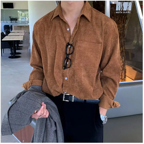 MRCYC Corduroy Retro Long Sleeve Shirt for Men s Wear Korean Trendy Rascal and Handsome Lining Clothes Spring and Autumn Loose Jacket image 3
