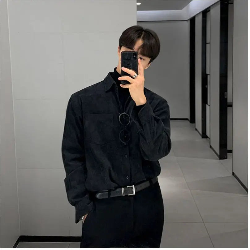 KOREAN RETRO CORDUROY LONG SLEEVE SHIRT Mrcyc