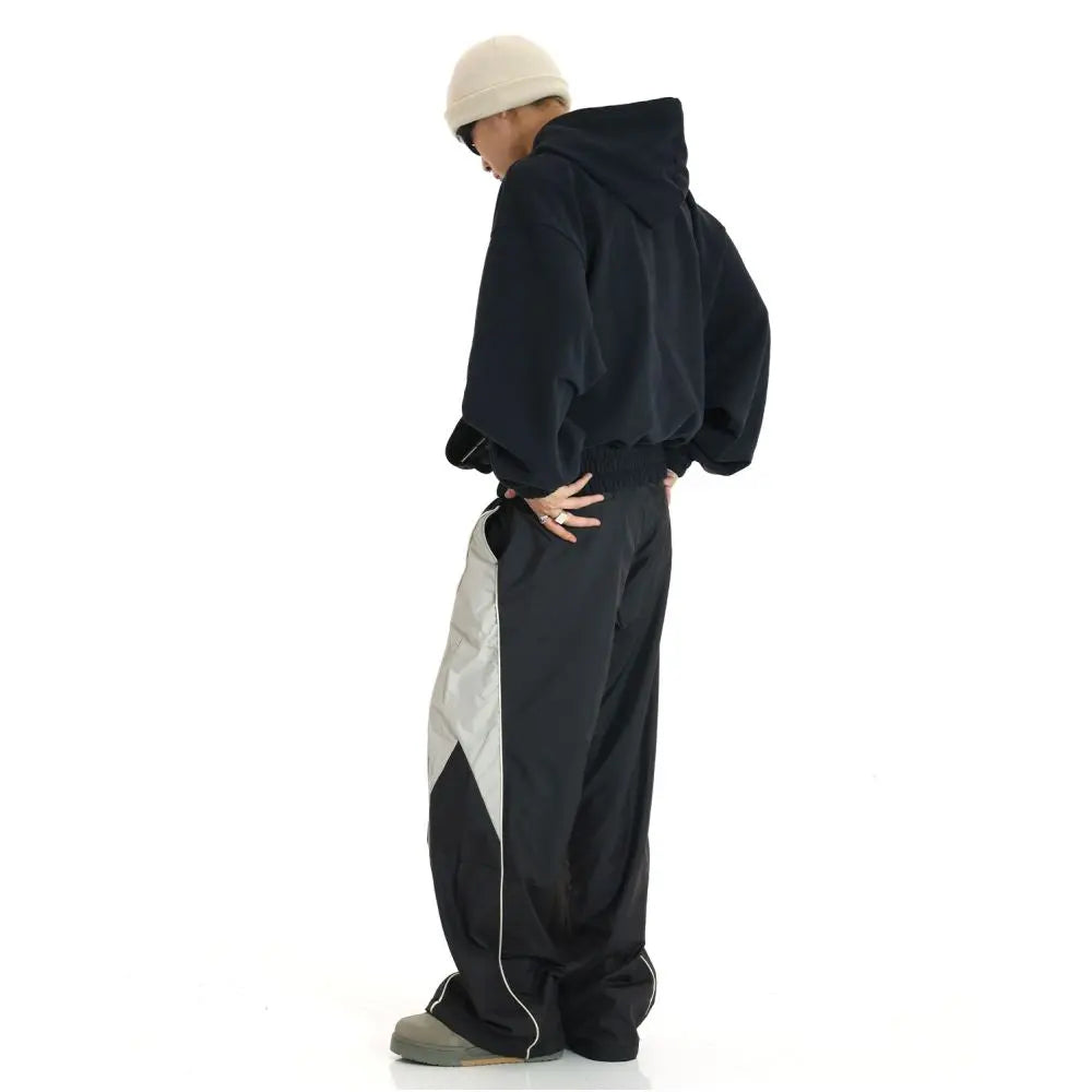 American retro color blocked sports pants drawstring straight leg casual pants high street trendy style hanging loose pants image 5
