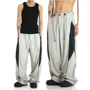 American retro color blocked sports pants drawstring straight leg casual pants high street trendy style hanging loose pants image 0