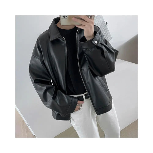 Pi Shuai PU Leather Motorcycle Jacket Spring New Korean Loose Youth Leather Jacket MRCYC Trendy Baseball Leather Jacket image 2