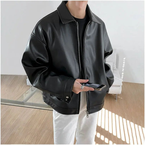 KOREAN LOOSE FIT PU LEATHER MOTORCYCLE JACKET Mrcyc