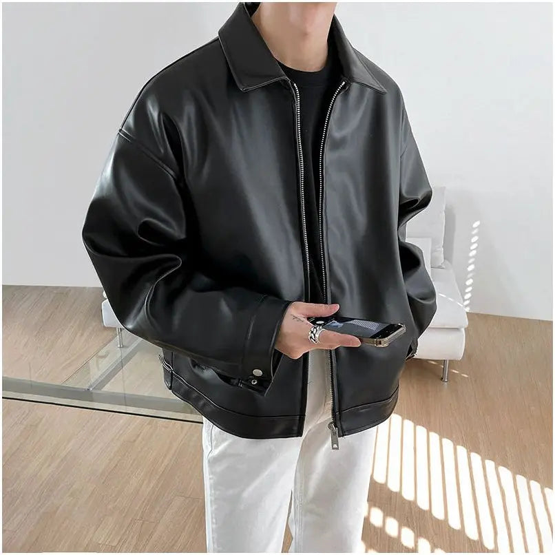 KOREAN LOOSE FIT PU LEATHER MOTORCYCLE JACKET Mrcyc