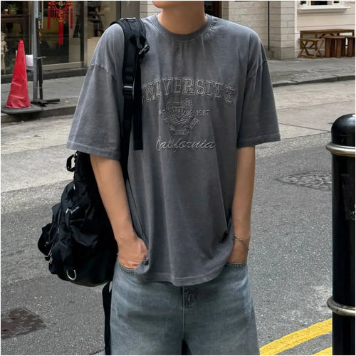 MRCYC Design Embroidered Short sleeved T shirt for Men s Summer Loose Round Neck Half Sleeve Korean Commuter Versatile Cotton Top image 0