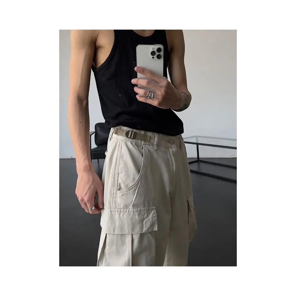 European and American street fashion brand work pants with high waist and slim straight leg pants suitable for spring and autumn loose large pocket casual pants image 2