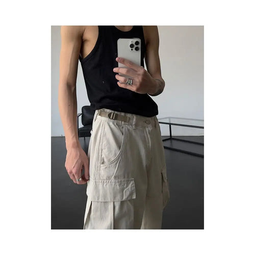 European and American street fashion brand work pants with high waist and slim straight leg pants suitable for spring and autumn loose large pocket casual pants image 2
