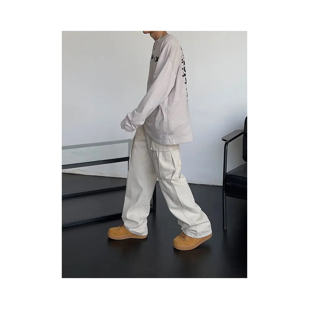 European and American street fashion brand work pants with high waist and slim straight leg pants suitable for spring and autumn loose large pocket casual pants image 4