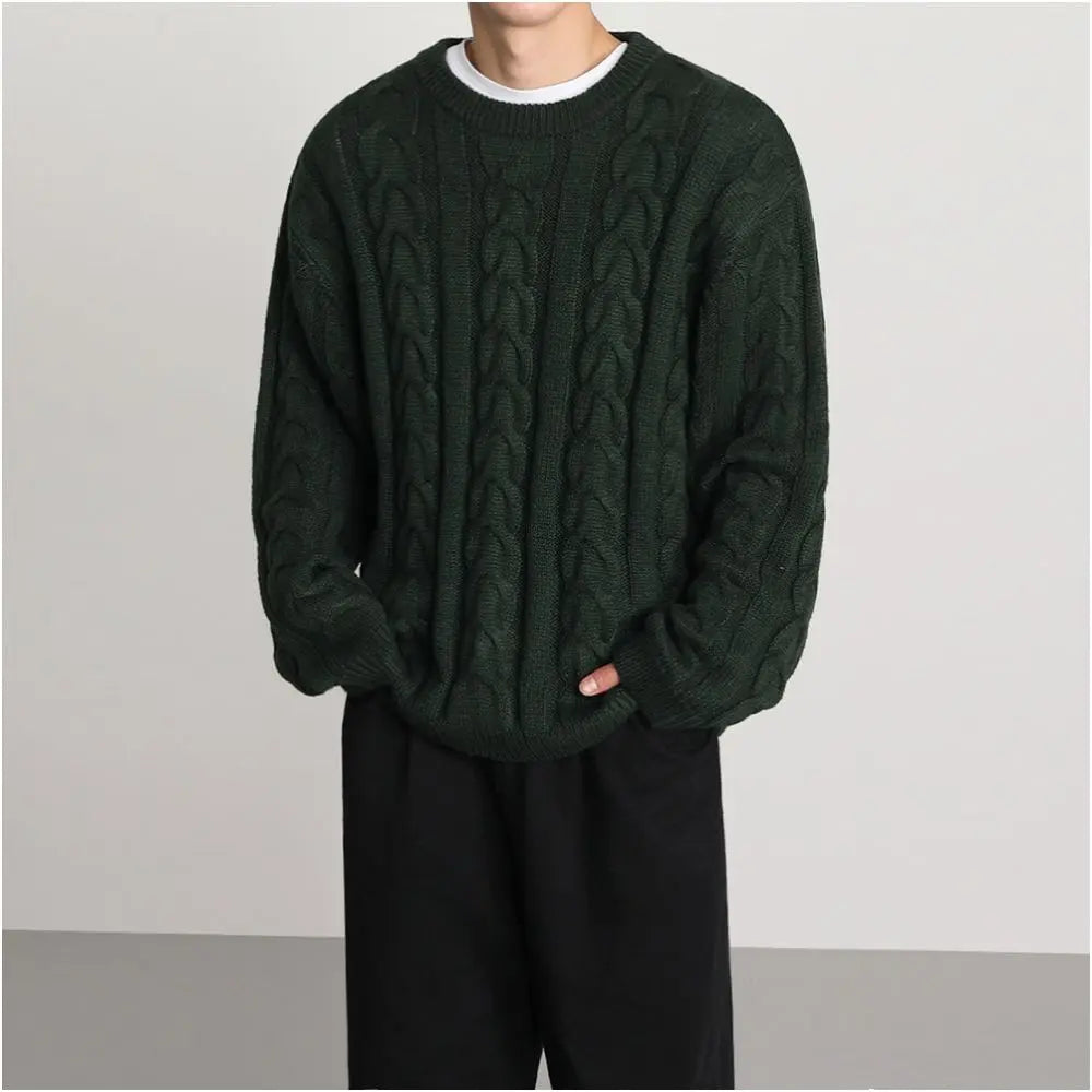 MRCYC Design Fried Dough Twists Knit Top Men s Autumn Korean Fashion Loose Sweater Versatile image 2