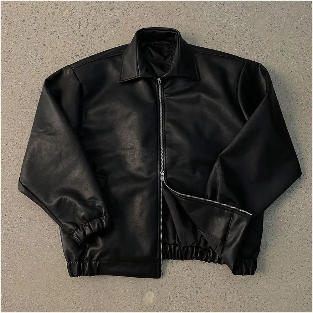 MRCYC simple retro collar leather jacket for men s spring loose motorcycle leather jacket Korean trendy and cool jacket image 2