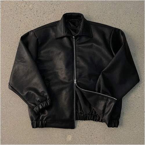 MRCYC simple retro collar leather jacket for men s spring loose motorcycle leather jacket Korean trendy and cool jacket image 2