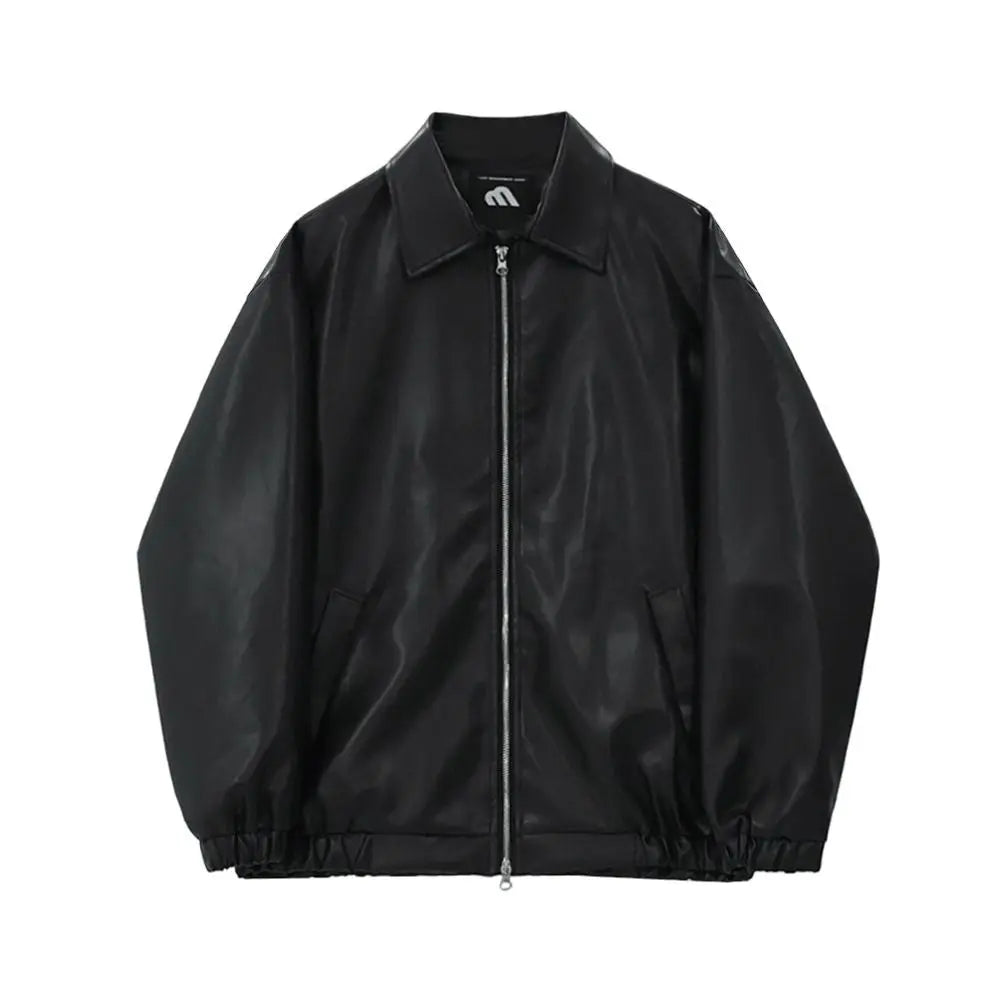 MRCYC simple retro collar leather jacket for men s spring loose motorcycle leather jacket Korean trendy and cool jacket image 5