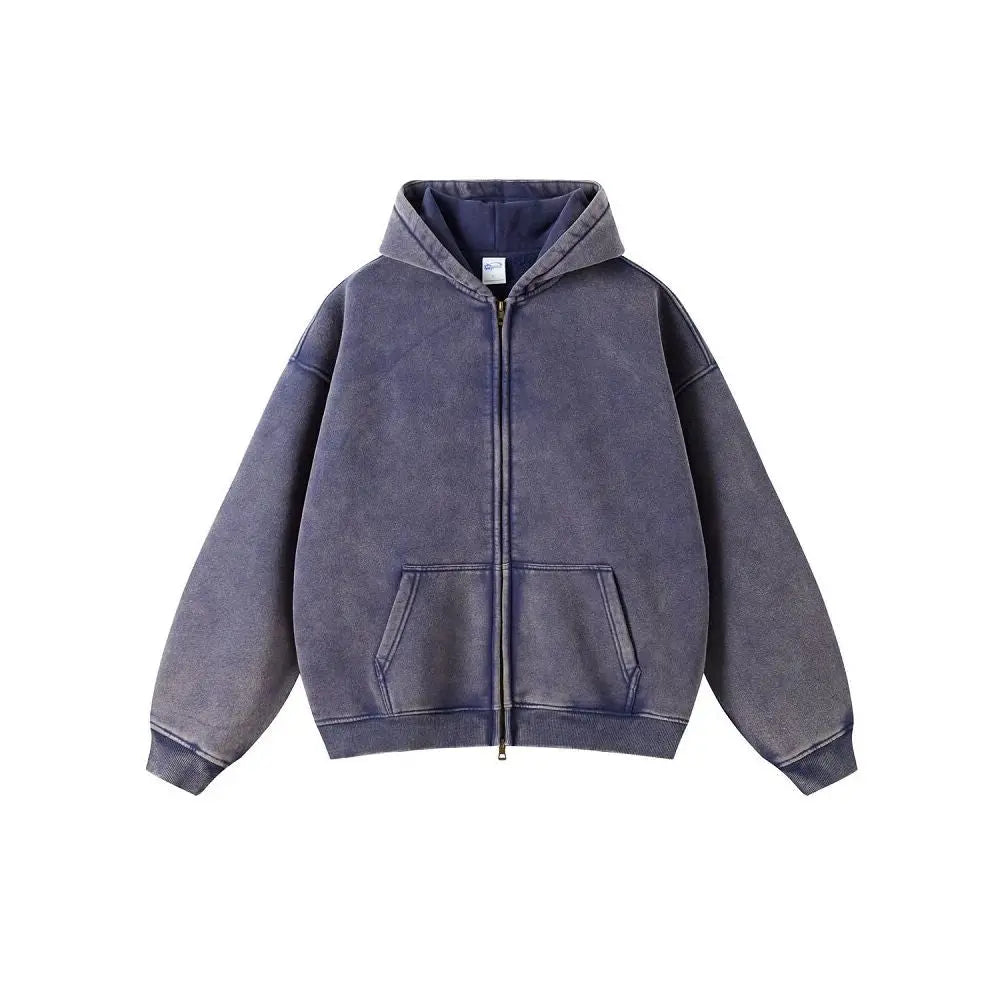 AMERICAN STREET OVERSIZED DISTRESSED ZIP-UP HOODIE Artiemaster
