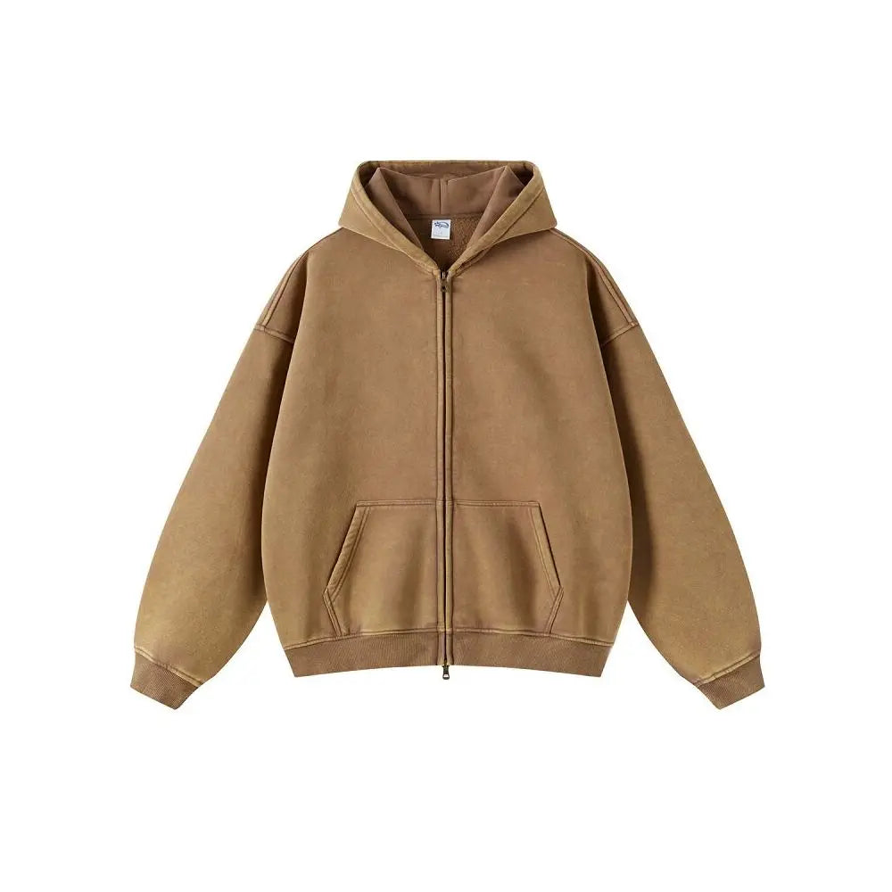 AMERICAN STREET OVERSIZED DISTRESSED ZIP-UP HOODIE Artiemaster