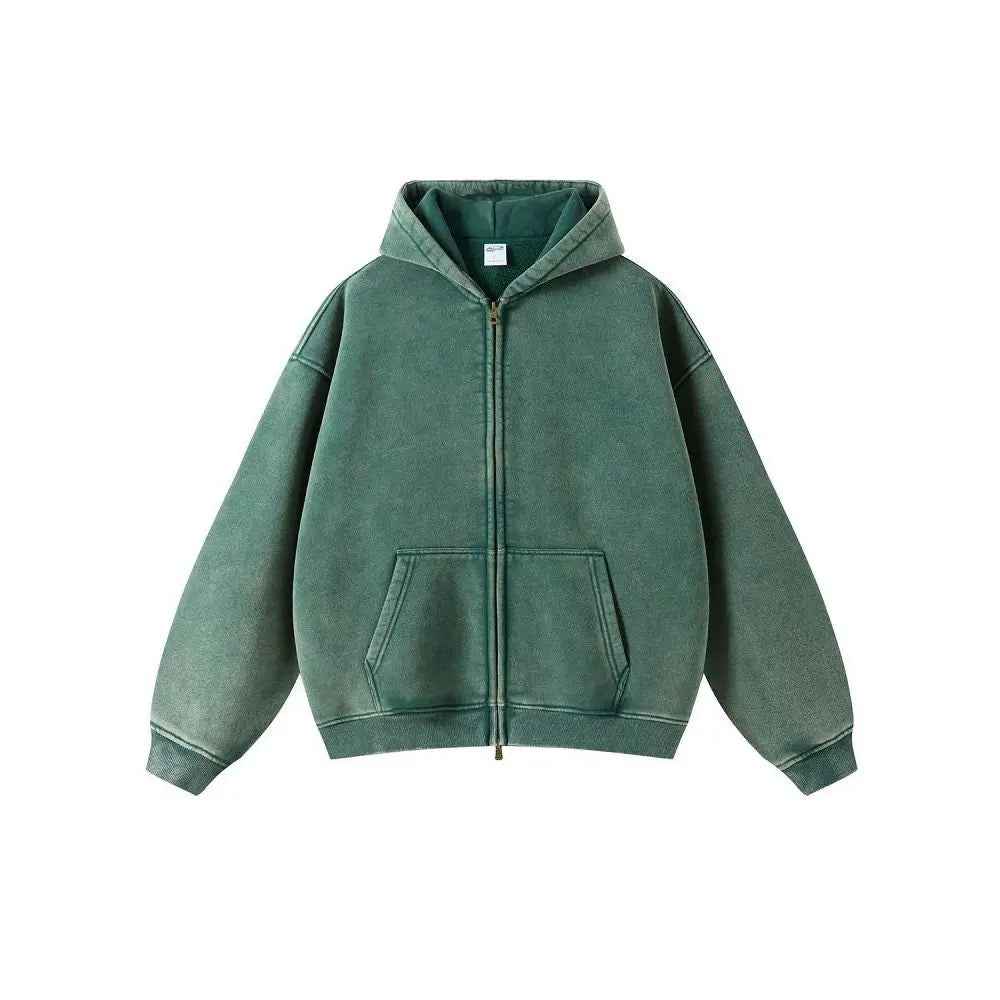 AMERICAN STREET OVERSIZED DISTRESSED ZIP-UP HOODIE Artiemaster