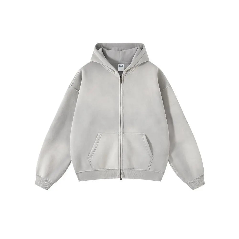 AMERICAN STREET OVERSIZED DISTRESSED ZIP-UP HOODIE Artiemaster