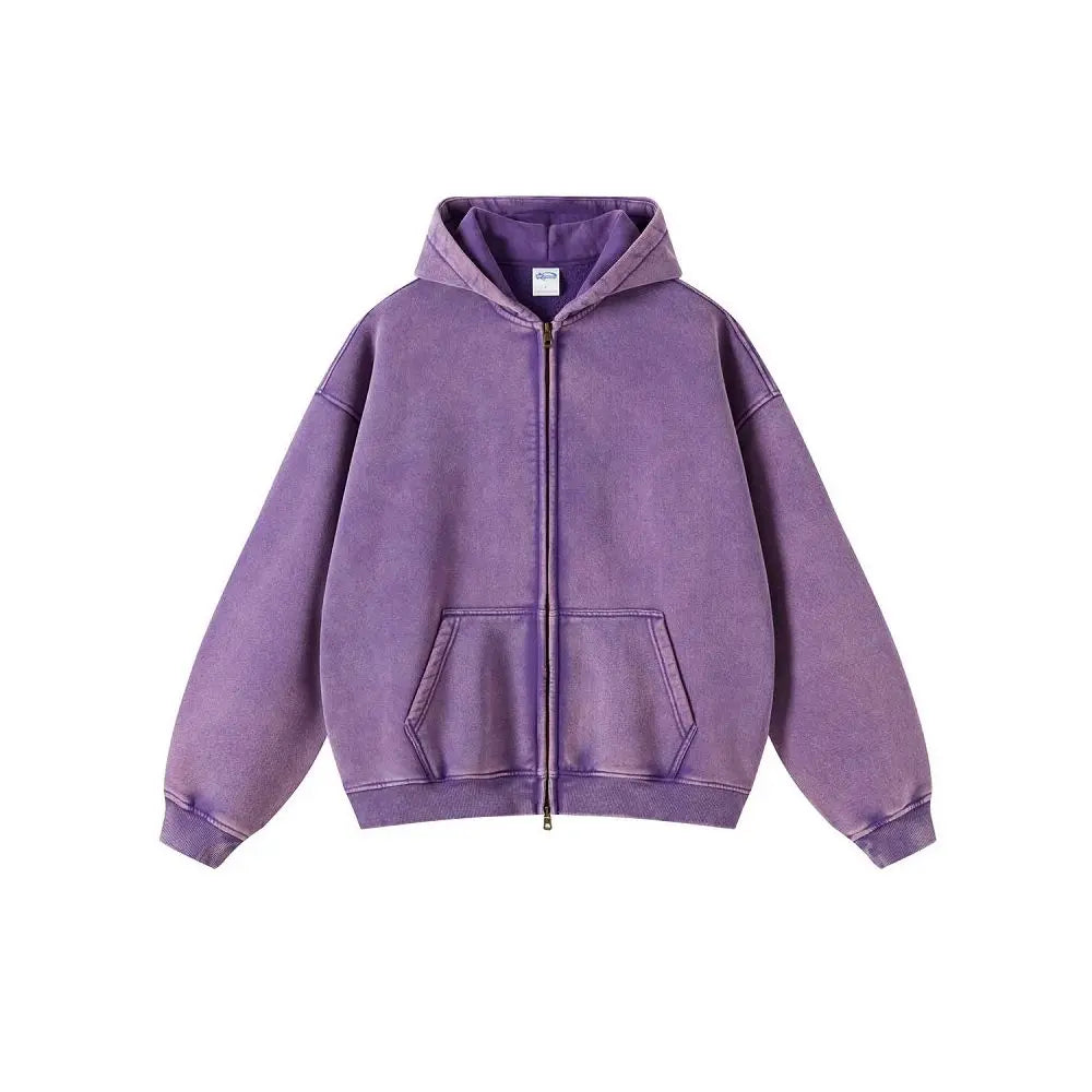 AMERICAN STREET OVERSIZED DISTRESSED ZIP-UP HOODIE Artiemaster
