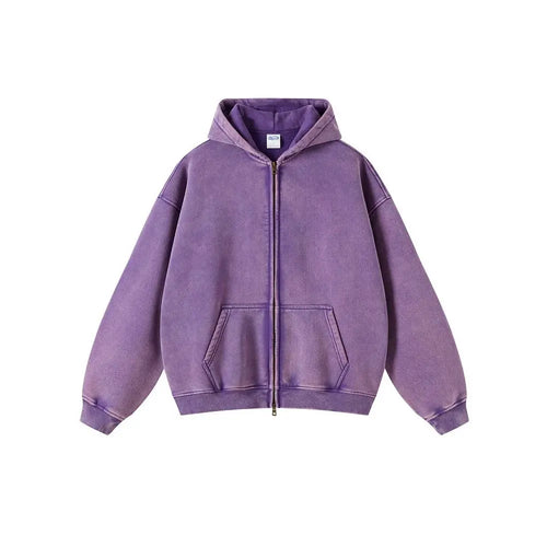 AMERICAN STREET OVERSIZED DISTRESSED ZIP-UP HOODIE Artiemaster