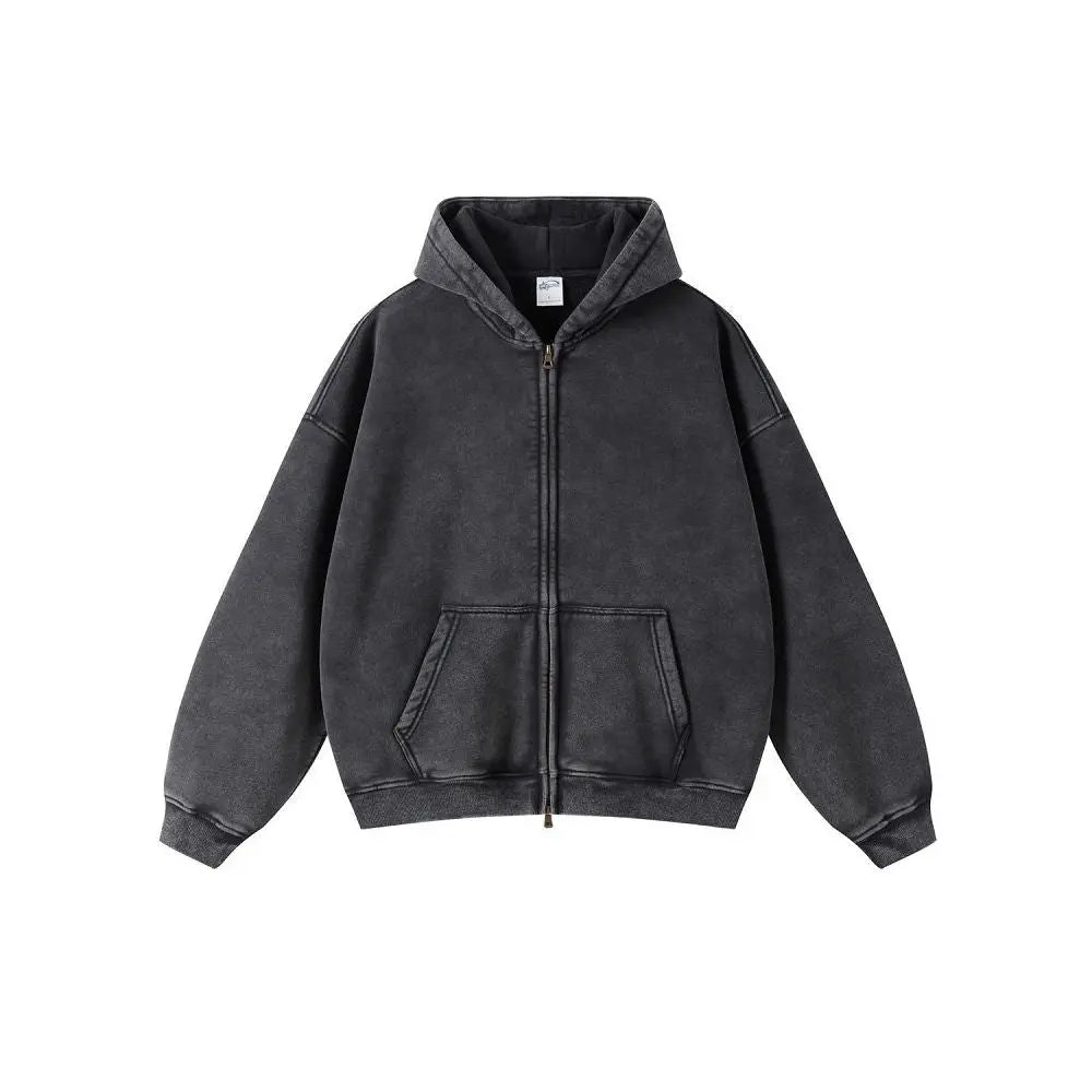 AMERICAN STREET OVERSIZED DISTRESSED ZIP-UP HOODIE Artiemaster