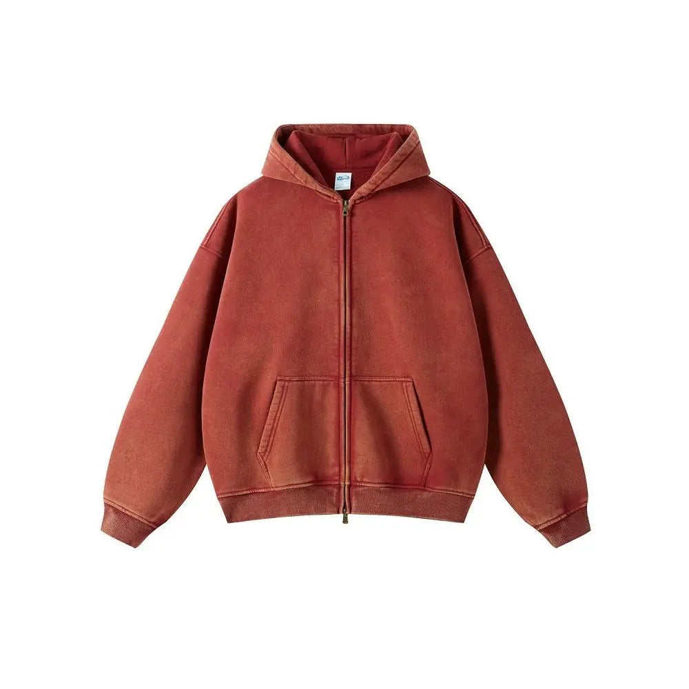 AMERICAN STREET OVERSIZED DISTRESSED ZIP-UP HOODIE Artiemaster
