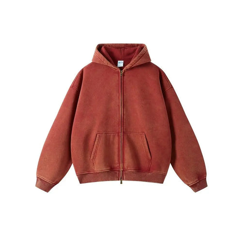 AMERICAN STREET OVERSIZED DISTRESSED ZIP-UP HOODIE Artiemaster