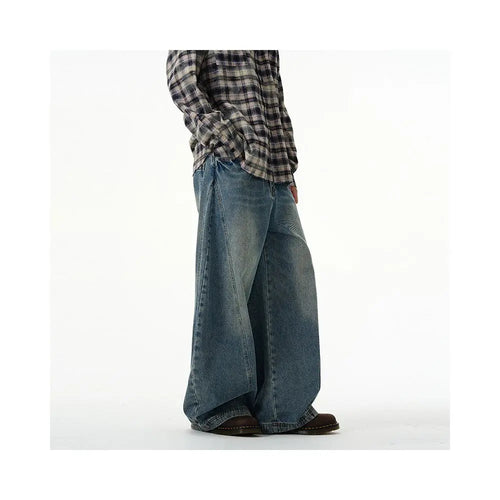 Oulang s store features American retro curved knife pants for men with a niche design wide legs loose fit and handsome jeans for couples image 3