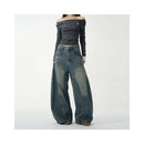 Oulang s store features American retro curved knife pants for men with a niche design wide legs loose fit and handsome jeans for couples image 4