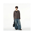 Oulang s store features American retro curved knife pants for men with a niche design wide legs loose fit and handsome jeans for couples image 5